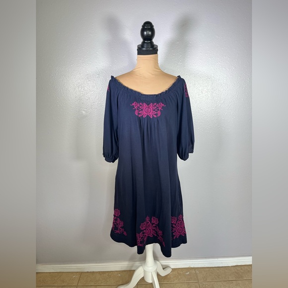 Johnny Was Dresses & Skirts - Johnny was navy floral embroidered off shoulder pockets dress M boho artisanal